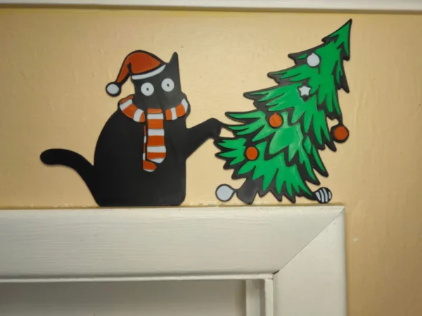 Décoration de porte - Chat & Sapin